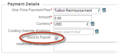 One Time Payment Payroll Checkbox