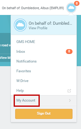 Dropdown menu with "My Account" option highlighted